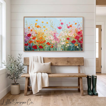 Vibrant Wildflower Meadow Bloom Frame TV Art displayed on a TV