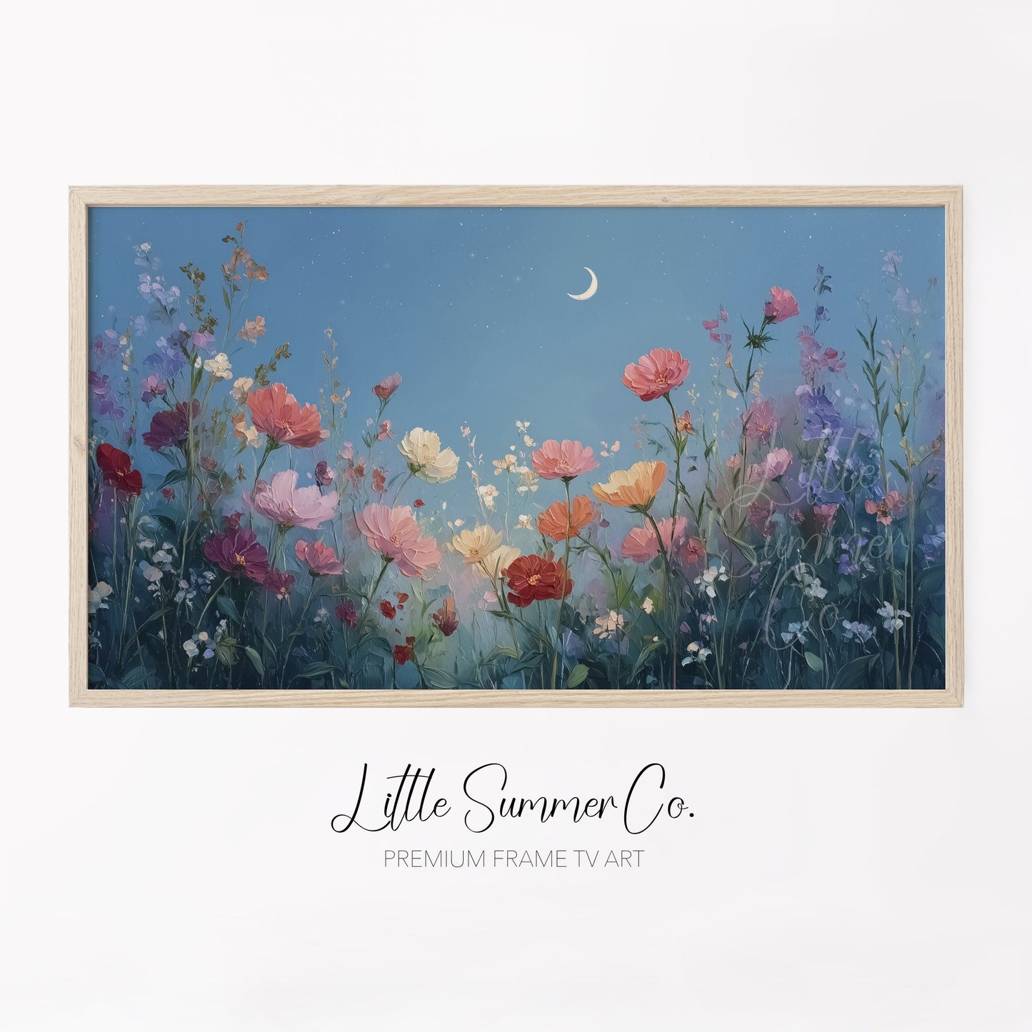 Moonlit Wildflowers Frame TV Art displayed on a TV