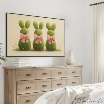 Bunny Topiary Trio Frame TV Art displayed on a TV