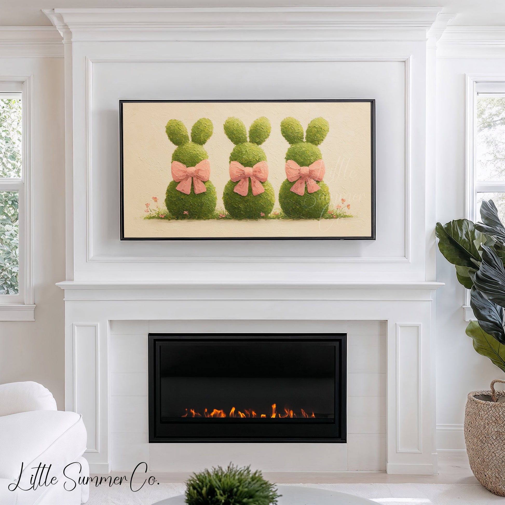 Bunny Topiary Trio Frame TV Art displayed on a TV