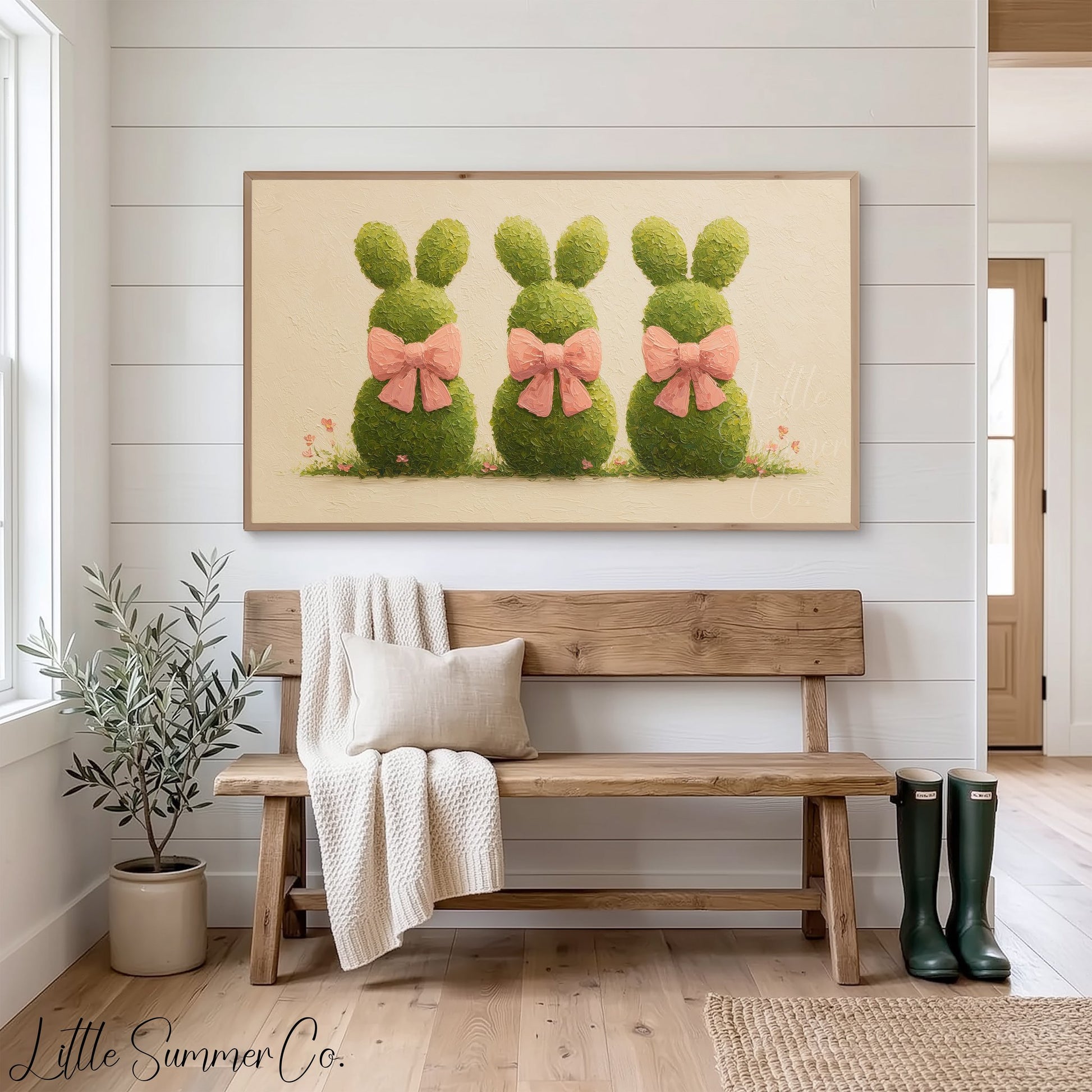 Bunny Topiary Trio Frame TV Art displayed on a TV