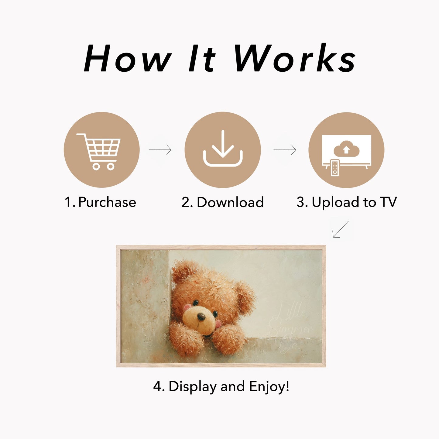 Peeking Teddy Bear Frame TV Art displayed on a TV