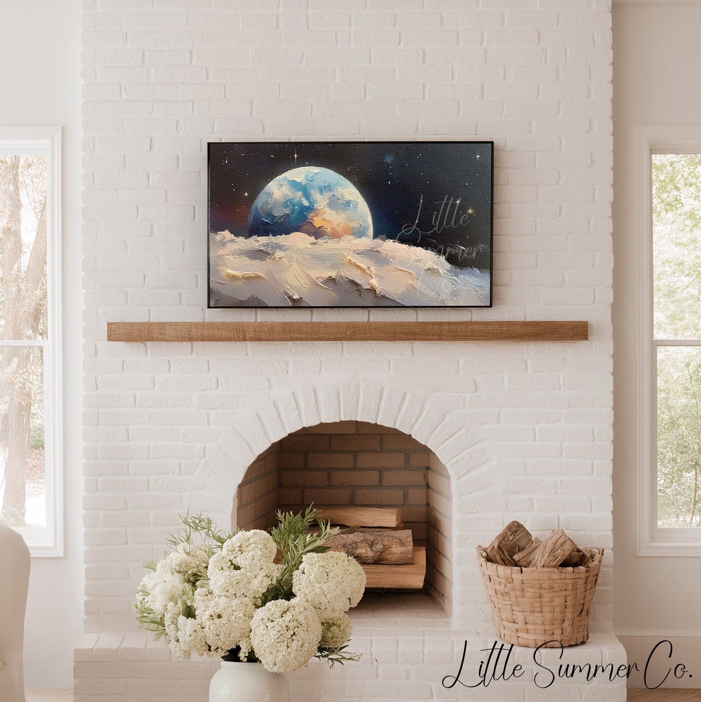 Blue Earth Above Moon Frame TV Art displayed on a TV