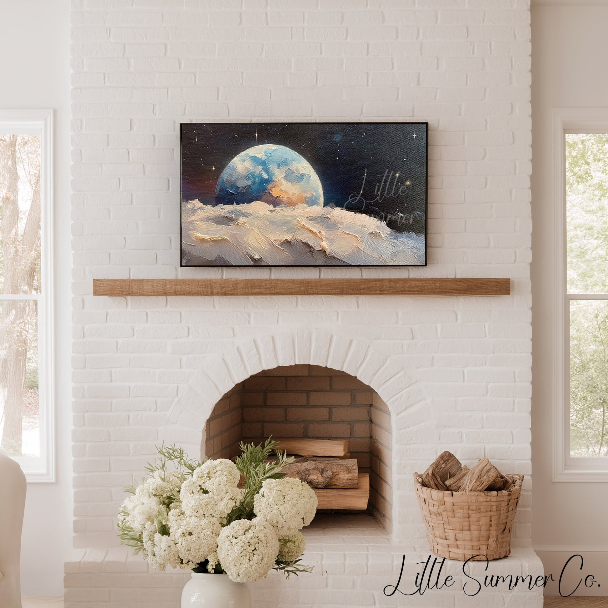 Blue Earth Above Moon Frame TV Art displayed on a TV