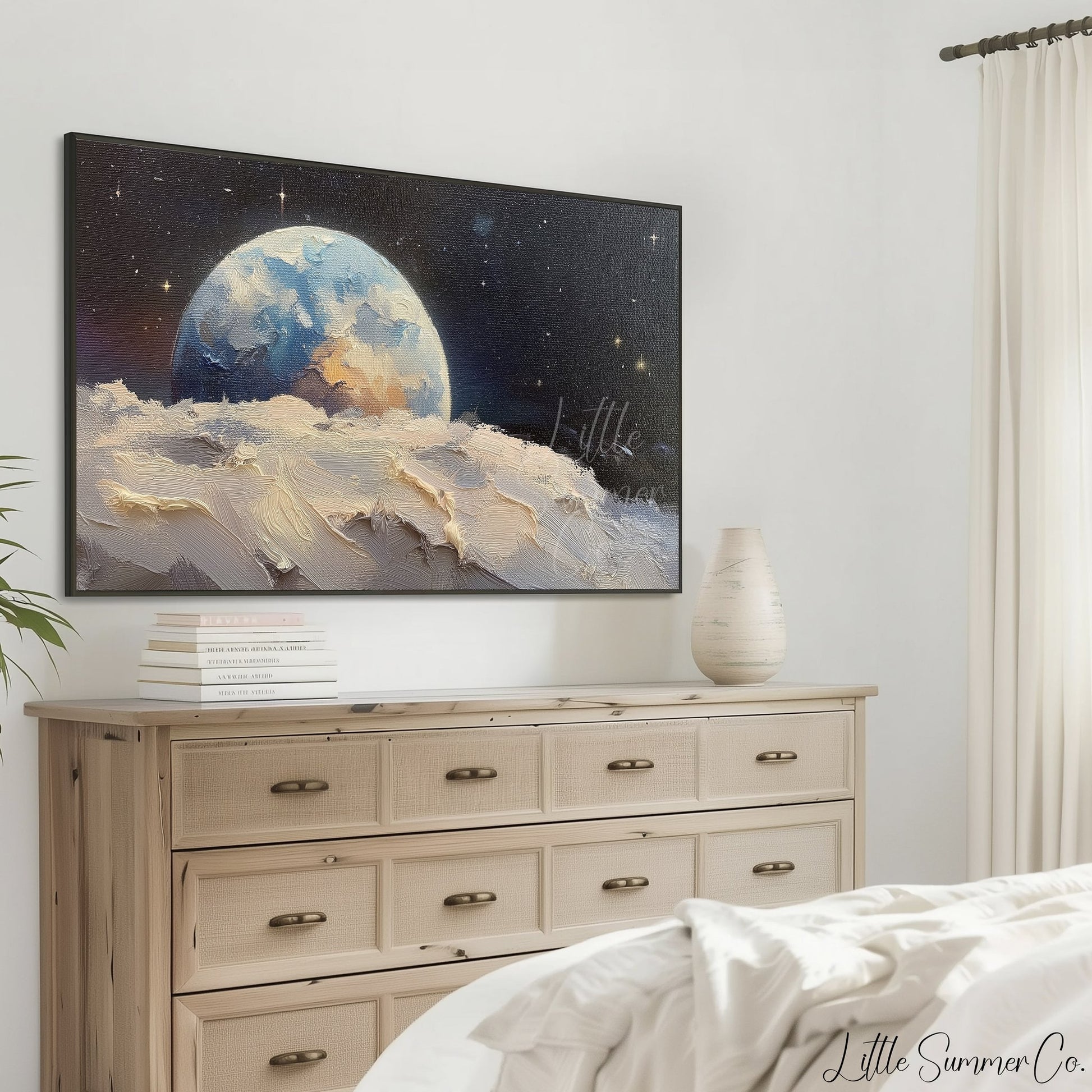 Blue Earth Above Moon Frame TV Art displayed on a TV