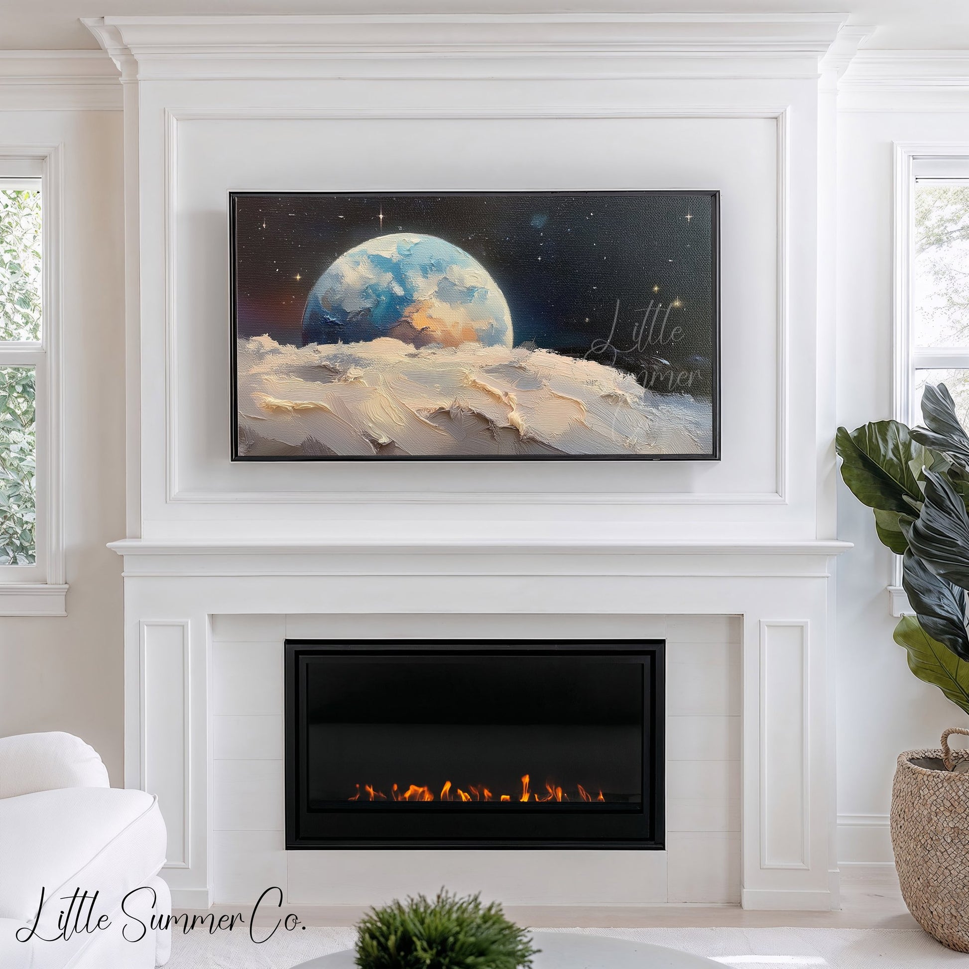 Blue Earth Above Moon Frame TV Art displayed on a TV