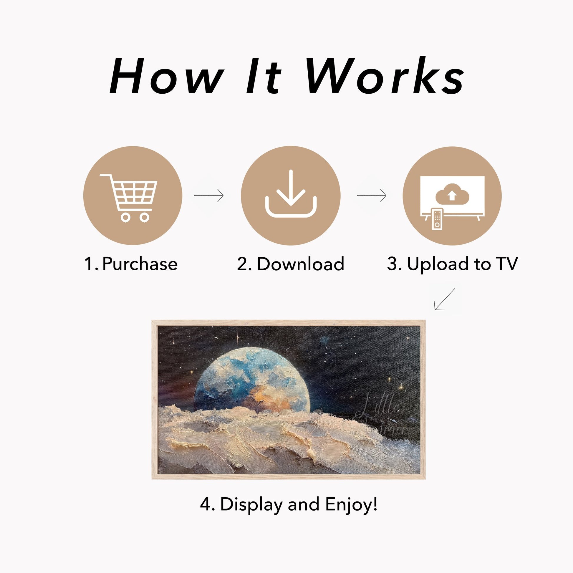 Blue Earth Above Moon Frame TV Art displayed on a TV