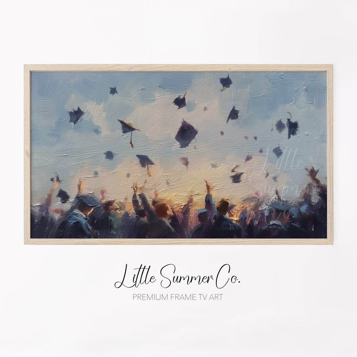 Graduation Caps Celebration Frame TV Art displayed on a TV