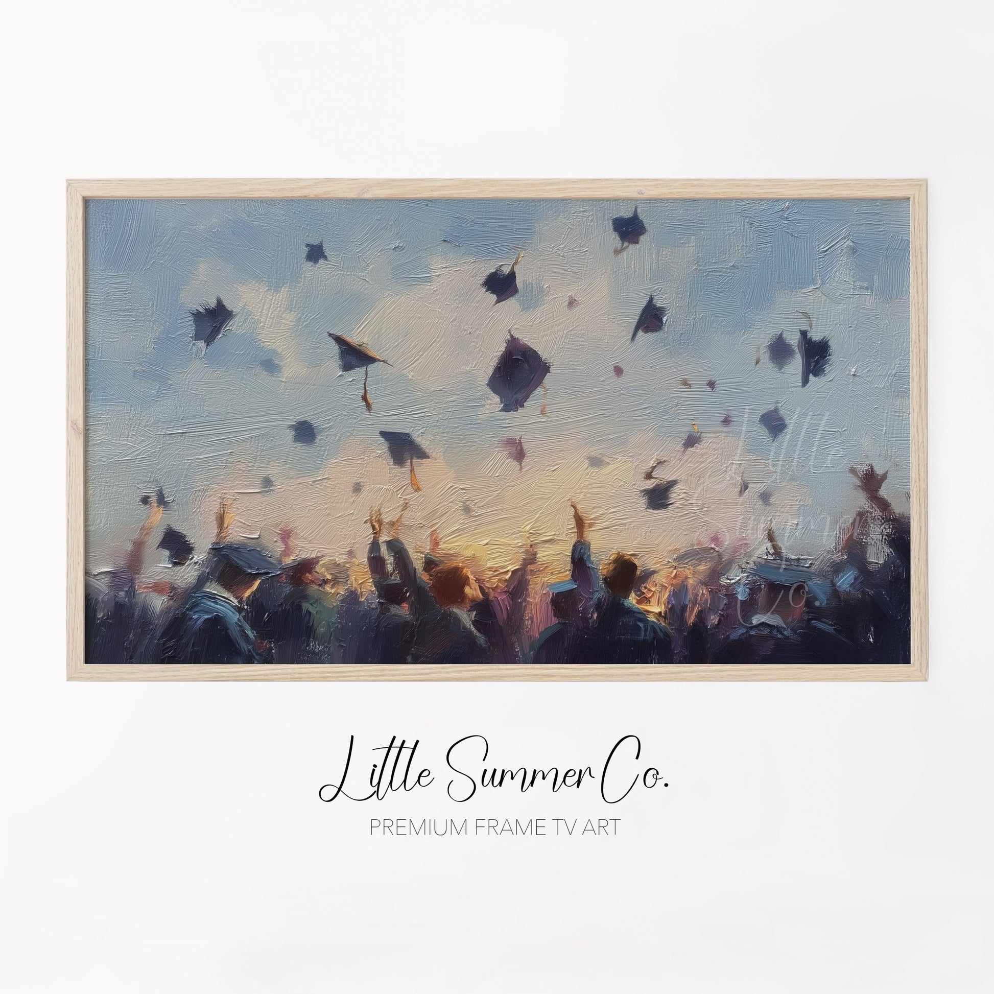 Graduation Caps Celebration Frame TV Art displayed on a TV