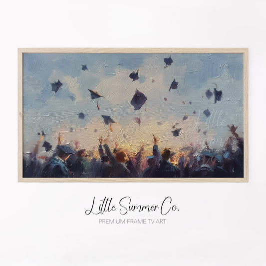 Graduation Caps Celebration Frame TV Art displayed on a TV