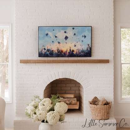 Graduation Caps Celebration Frame TV Art displayed on a TV