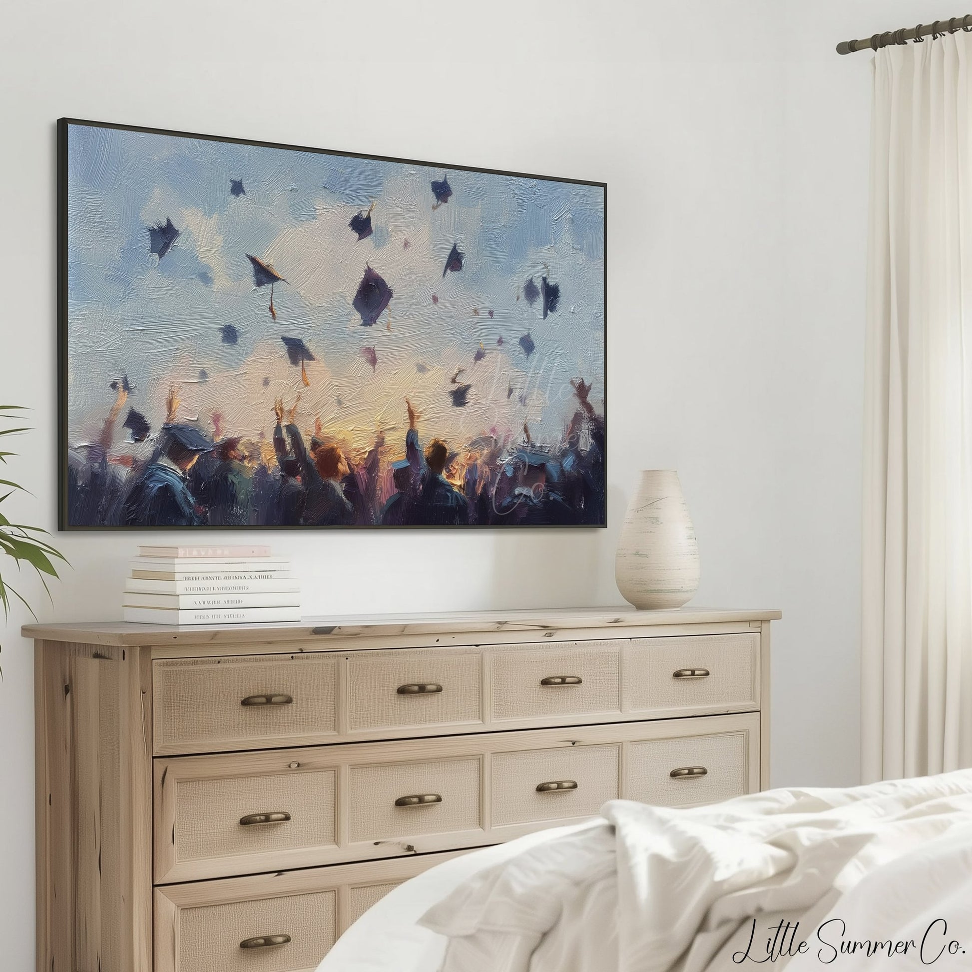 Graduation Caps Celebration Frame TV Art displayed on a TV