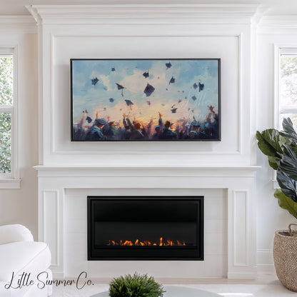 Graduation Caps Celebration Frame TV Art displayed on a TV