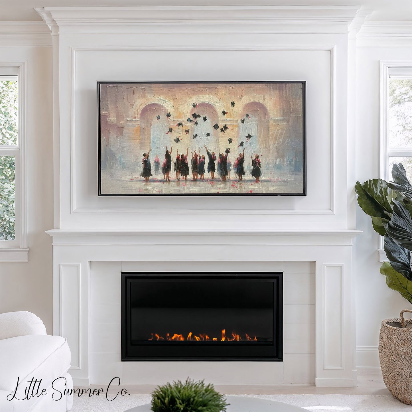 Graduation Cap Toss Celebration Frame TV Art displayed on a TV