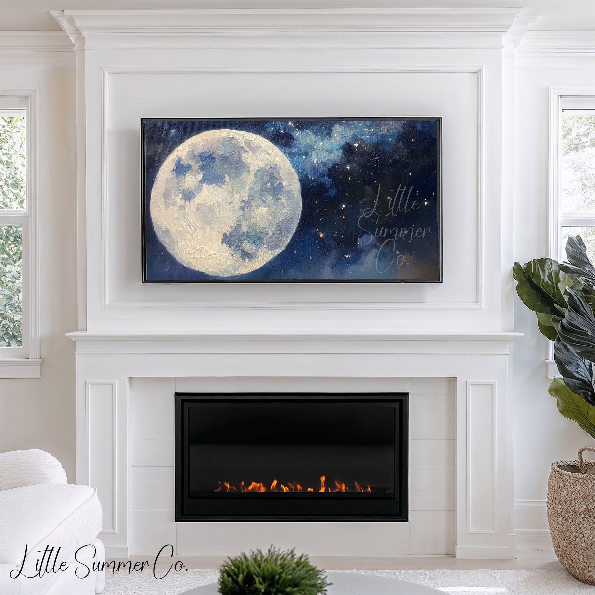 Oversized Full Moon Frame TV Art displayed on a TV