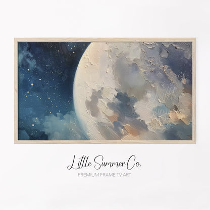 Full Moon And Starry Night Sky Frame TV Art displayed on a TV