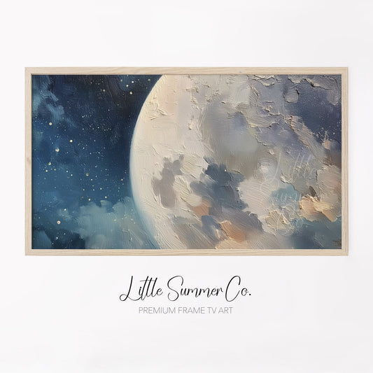 Full Moon And Starry Night Sky Frame TV Art displayed on a TV
