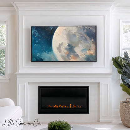 Full Moon And Starry Night Sky Frame TV Art displayed on a TV