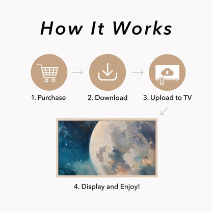 Full Moon And Starry Night Sky Frame TV Art displayed on a TV