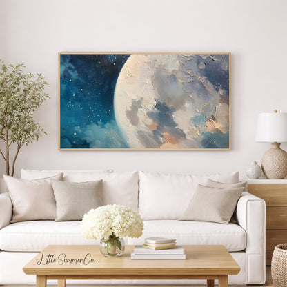 Full Moon And Starry Night Sky Frame TV Art displayed on a TV