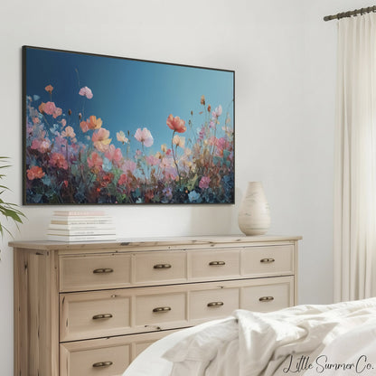 Pastel Wildflowers Frame TV Art displayed on a TV