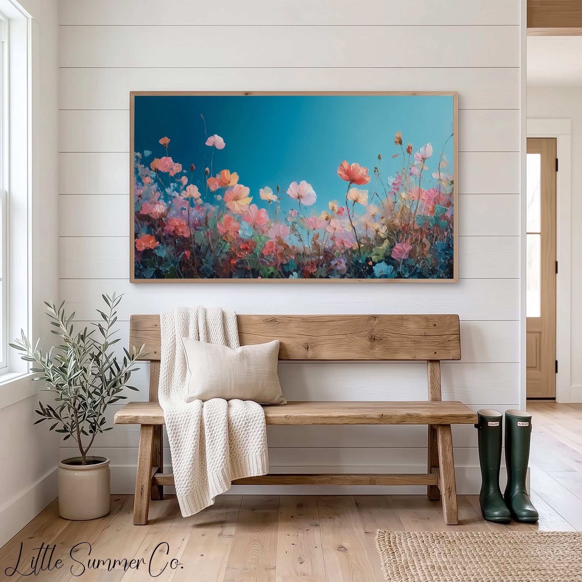 Pastel Wildflowers Frame TV Art displayed on a TV