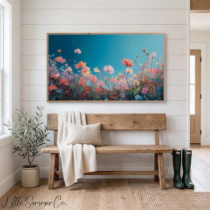 Pastel Wildflowers Frame TV Art displayed on a TV