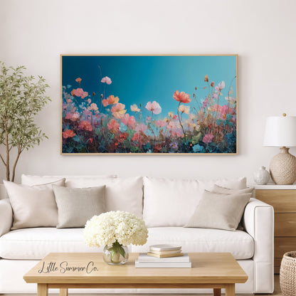 Pastel Wildflowers Frame TV Art displayed on a TV