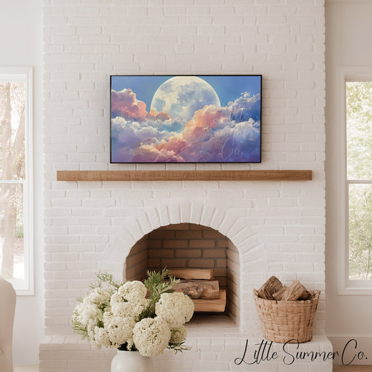 Moon Over Clouds Frame TV Art displayed on a TV