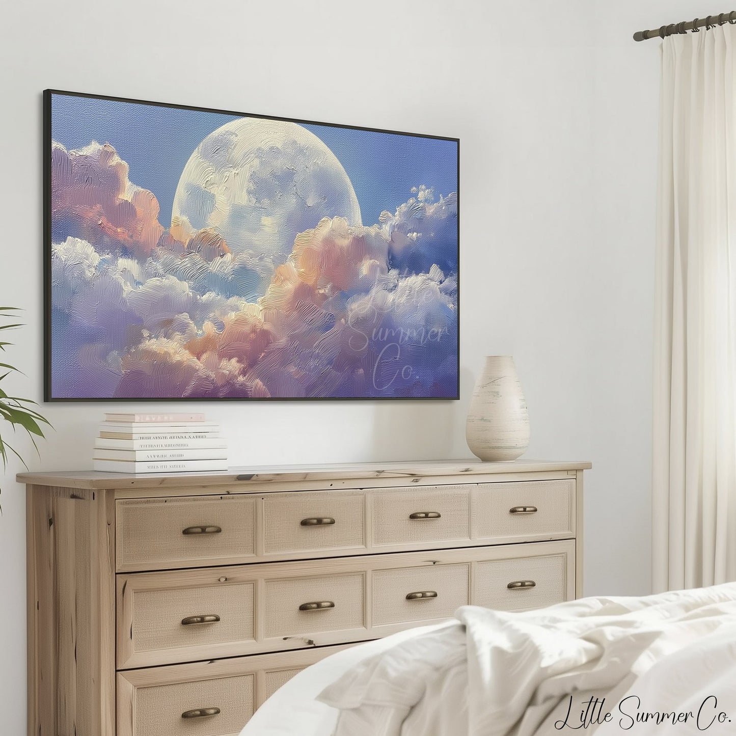 Moon Over Clouds Frame TV Art displayed on a TV