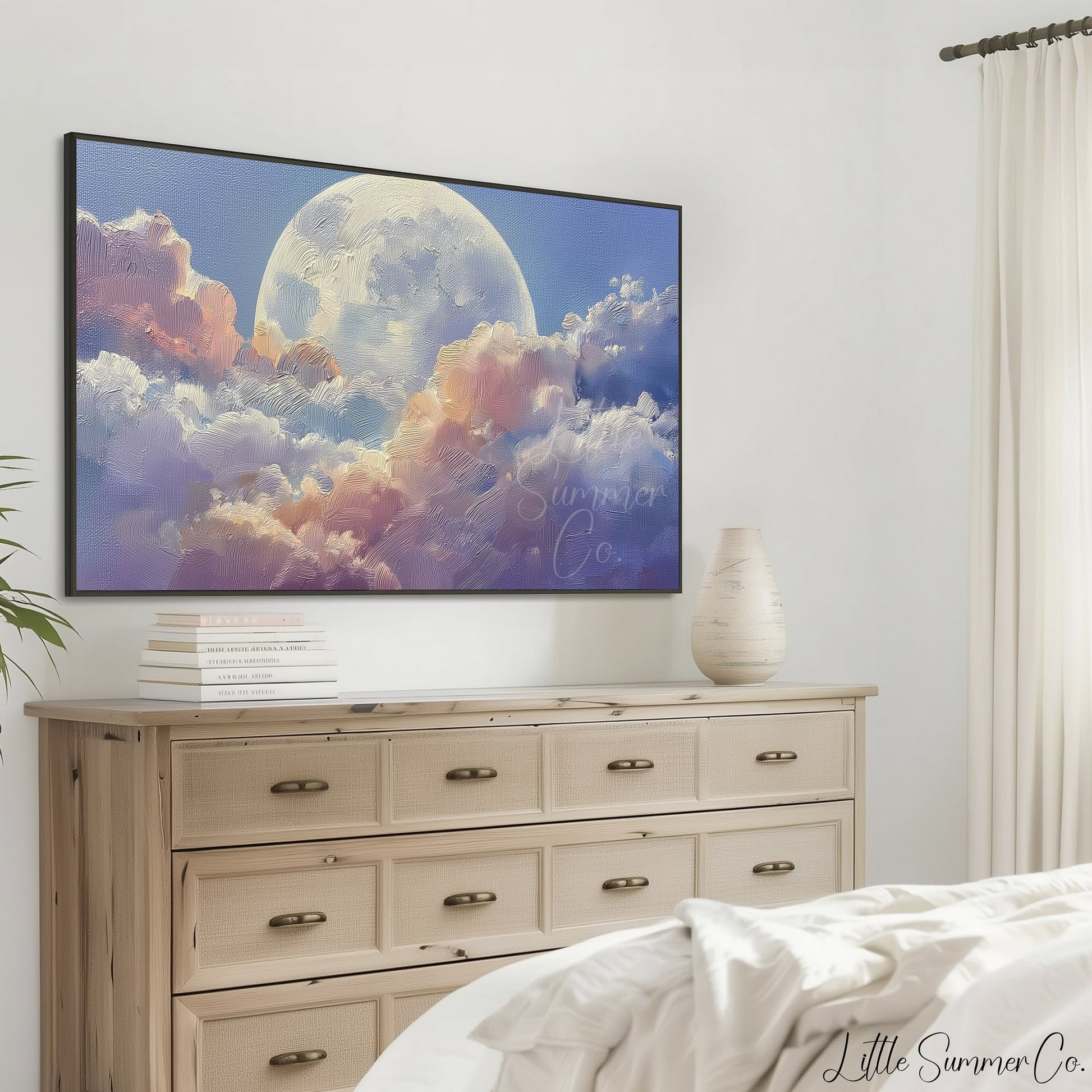 Moon Over Clouds Frame TV Art displayed on a TV