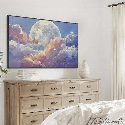 Moon Over Clouds Frame TV Art displayed on a TV