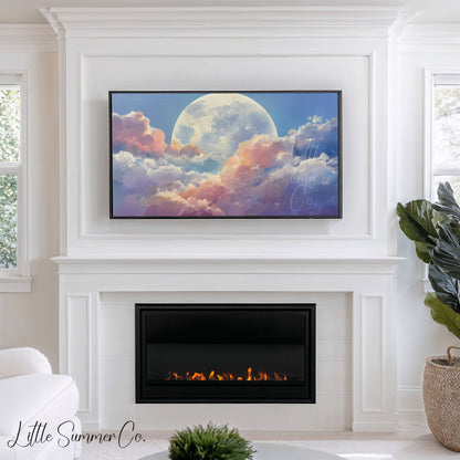 Moon Over Clouds Frame TV Art displayed on a TV
