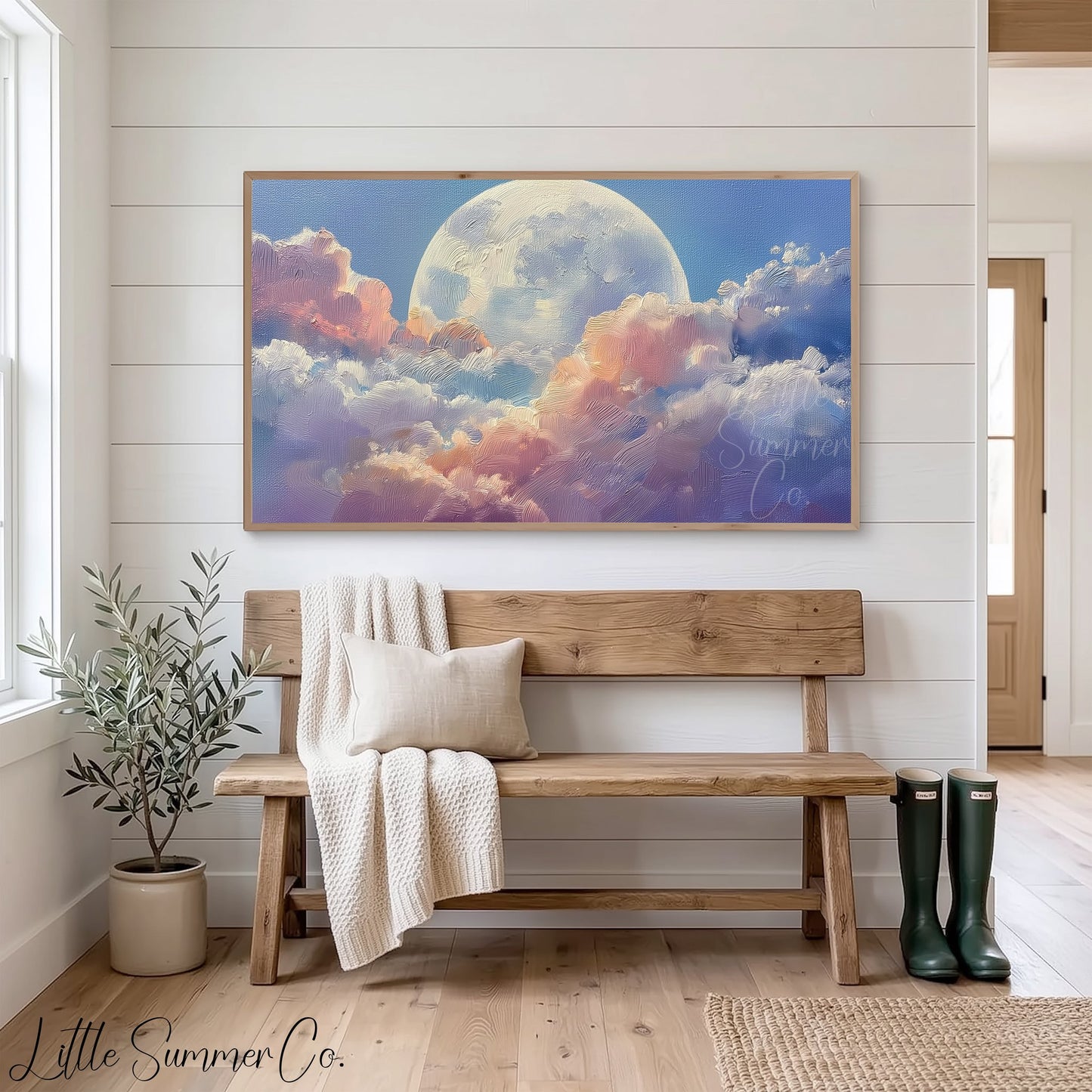 Moon Over Clouds Frame TV Art displayed on a TV