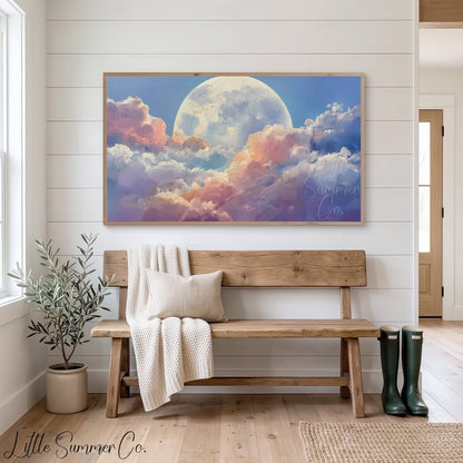 Moon Over Clouds Frame TV Art displayed on a TV