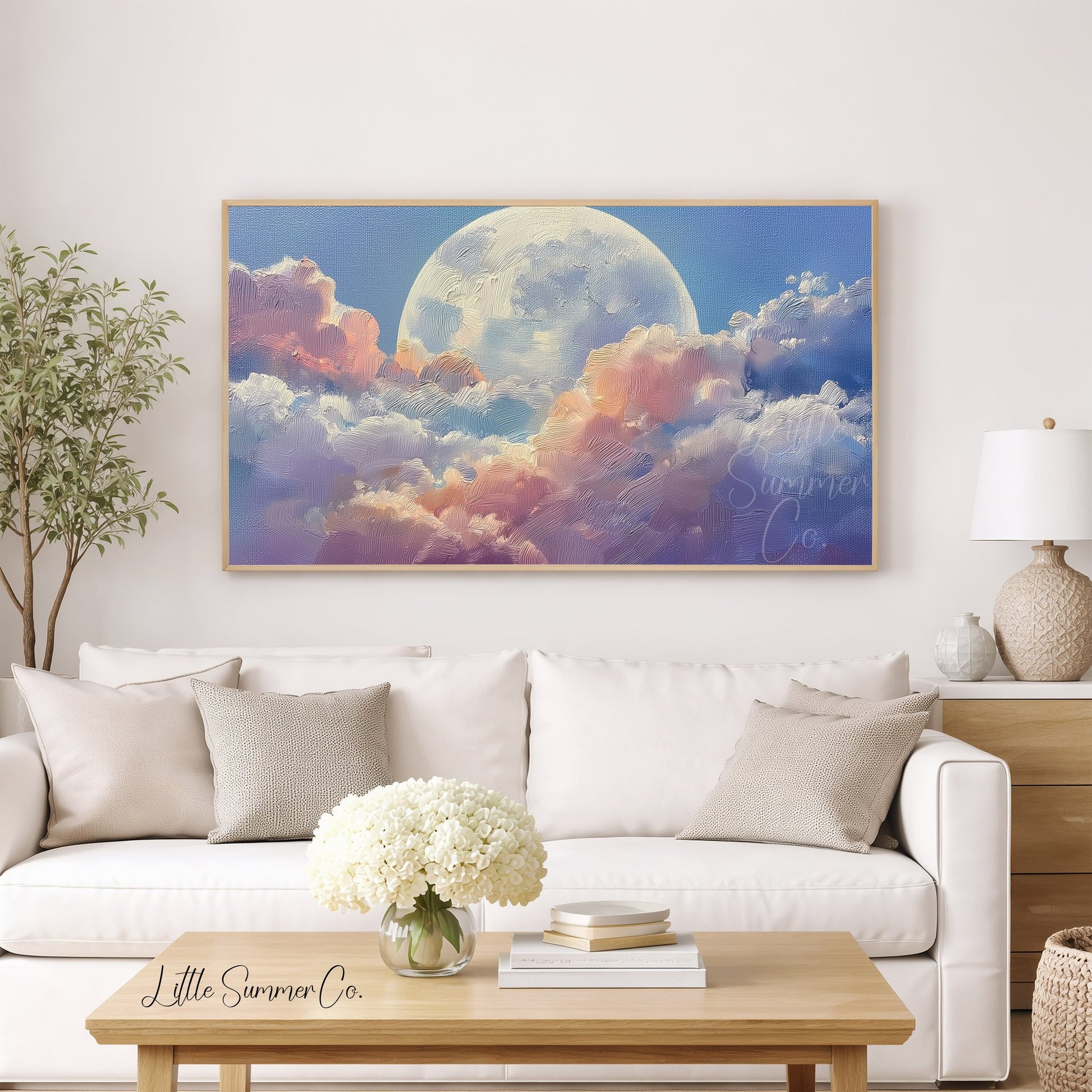 Moon Over Clouds Frame TV Art displayed on a TV