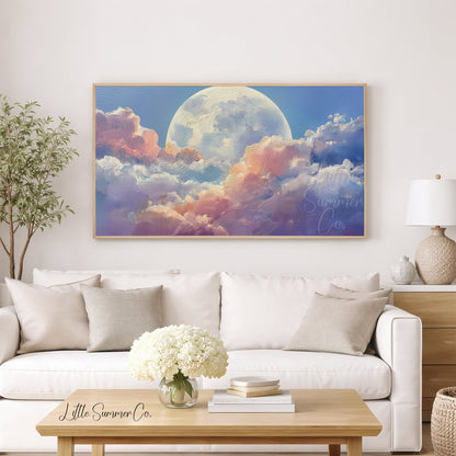Moon Over Clouds Frame TV Art displayed on a TV