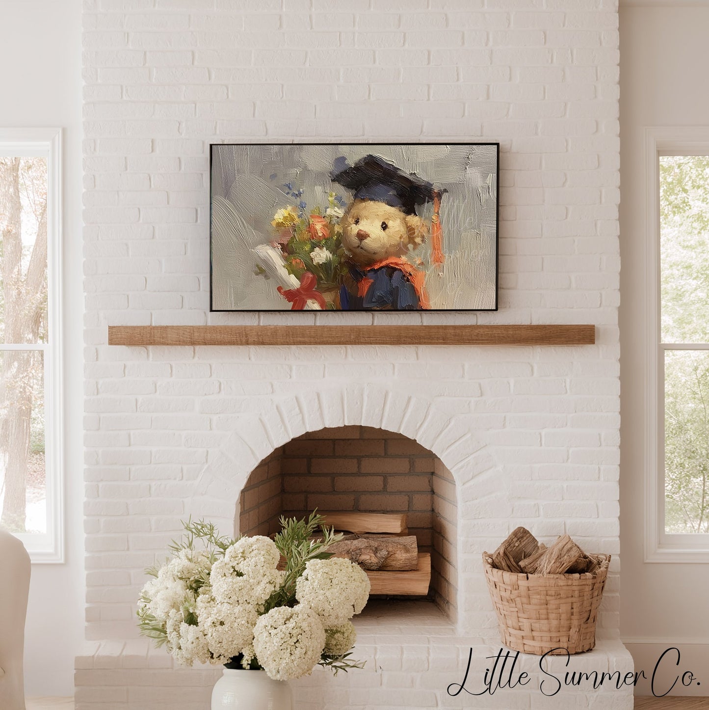 Graduation Bear Frame TV Art displayed on a TV