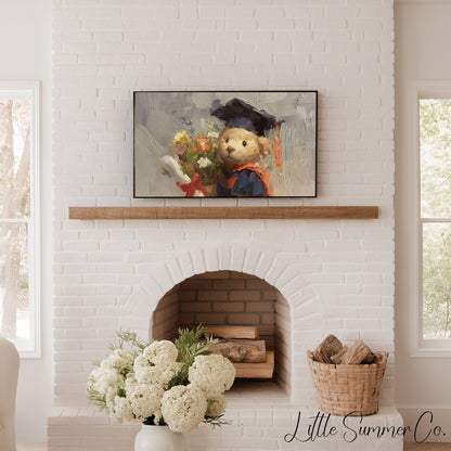 Graduation Bear Frame TV Art displayed on a TV