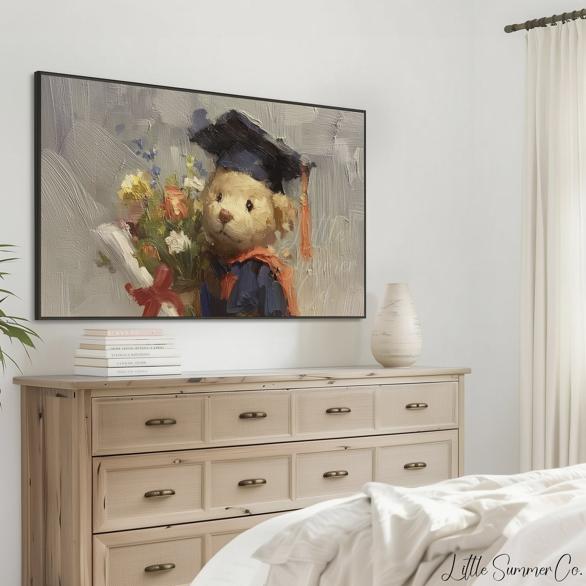 Graduation Bear Frame TV Art displayed on a TV