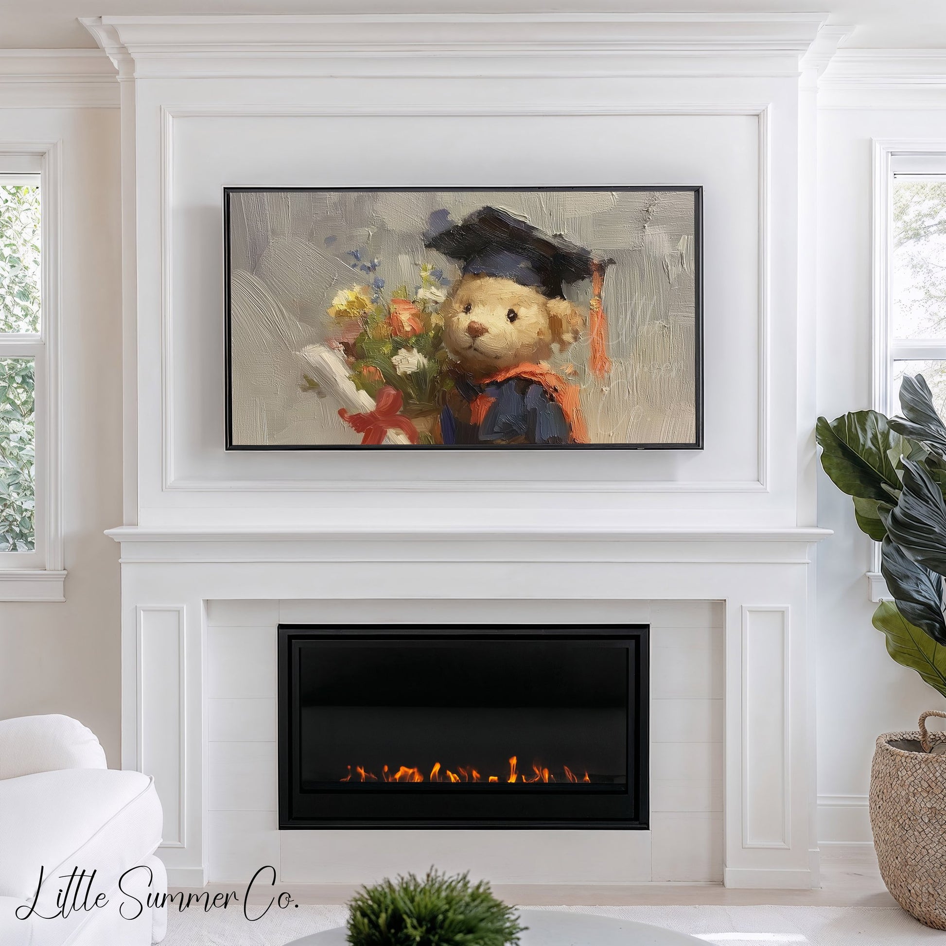 Graduation Bear Frame TV Art displayed on a TV