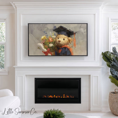 Graduation Bear Frame TV Art displayed on a TV