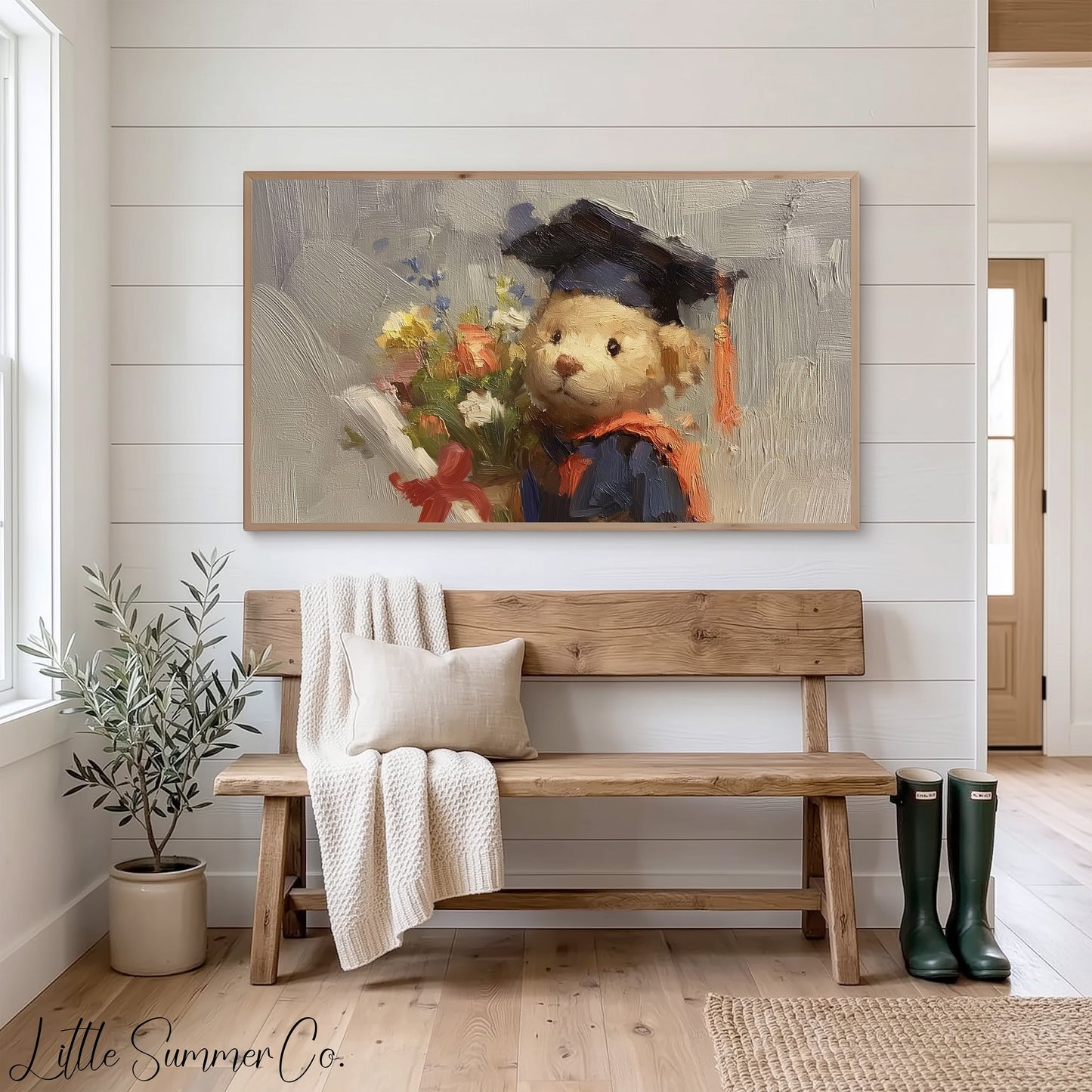 Graduation Bear Frame TV Art displayed on a TV