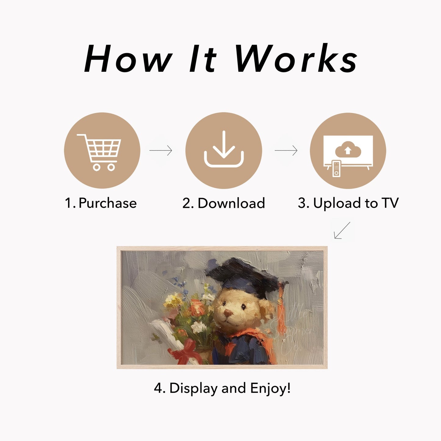 Graduation Bear Frame TV Art displayed on a TV