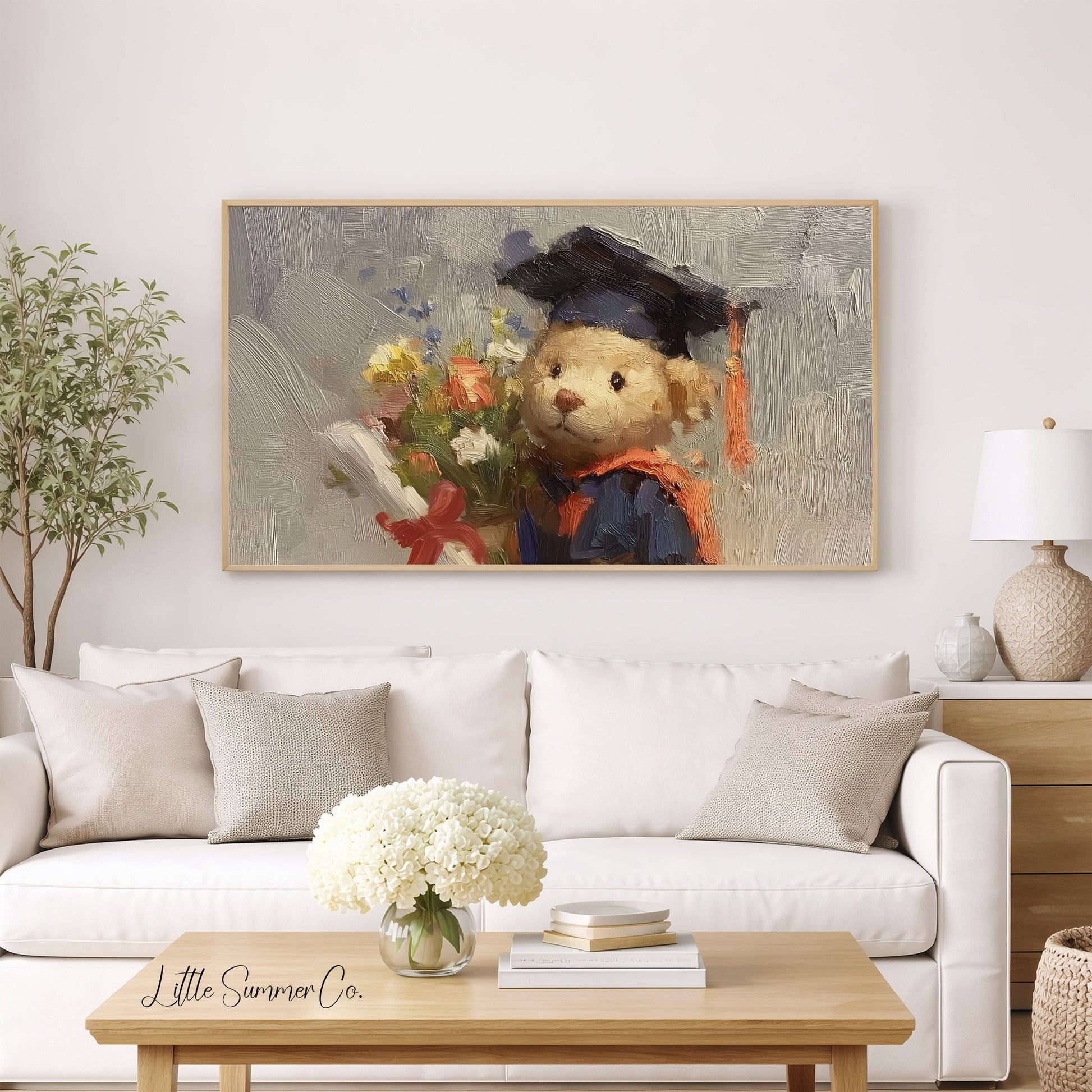 Graduation Bear Frame TV Art displayed on a TV