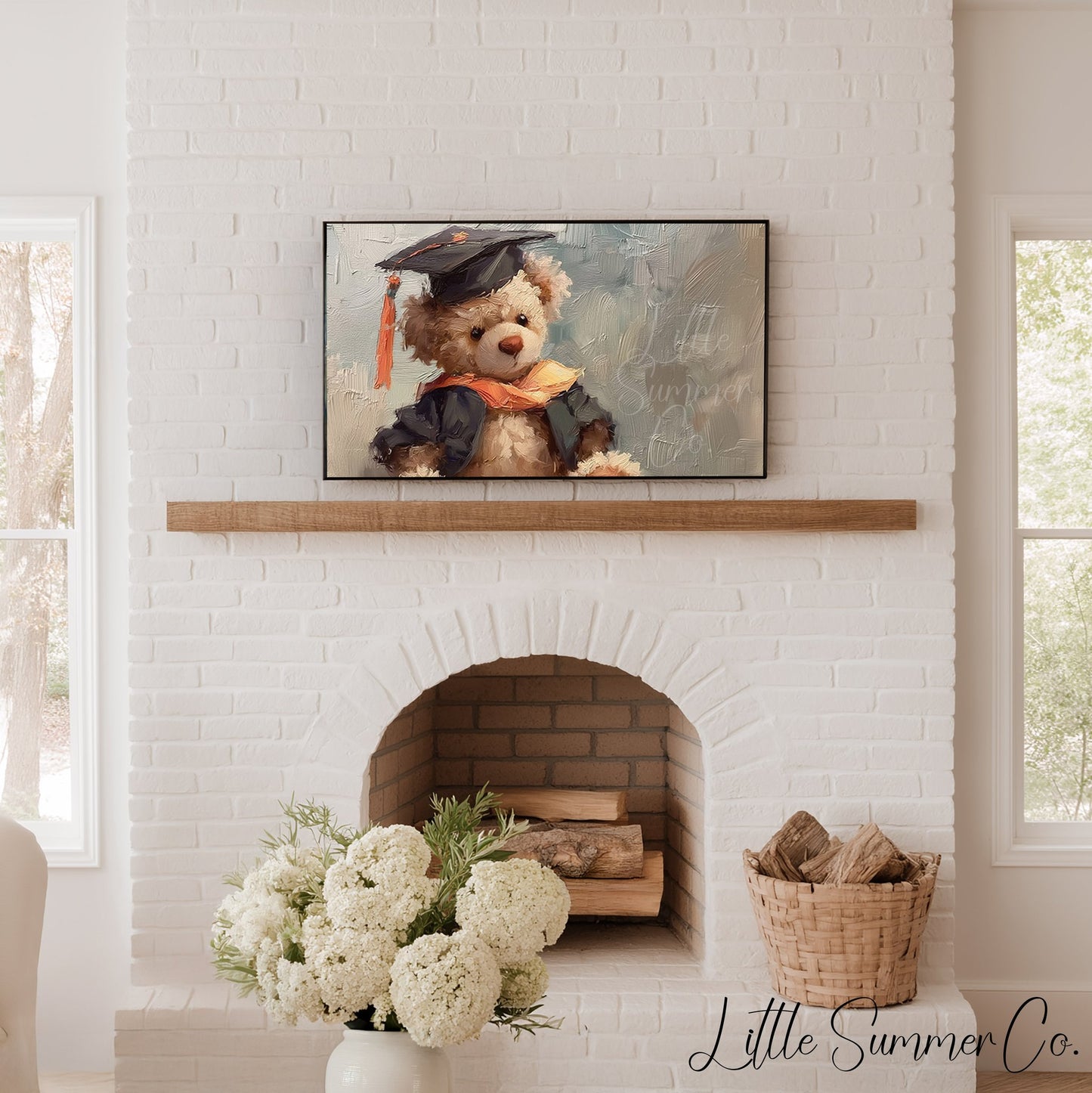 Graduation Bear In Cap And Gown Frame TV Art displayed on a TV