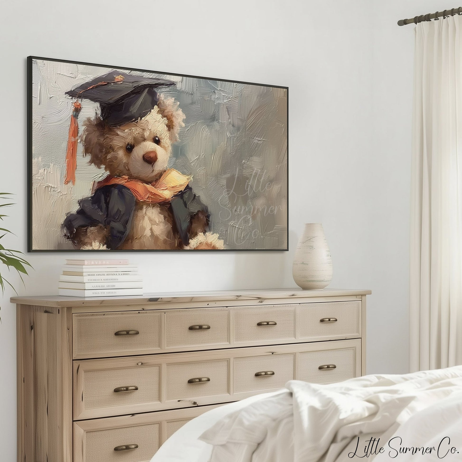 Graduation Bear In Cap And Gown Frame TV Art displayed on a TV