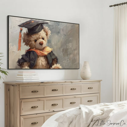 Graduation Bear In Cap And Gown Frame TV Art displayed on a TV