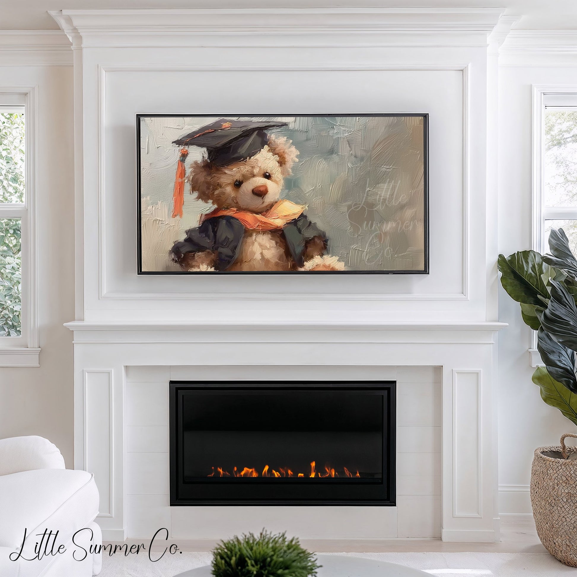 Graduation Bear In Cap And Gown Frame TV Art displayed on a TV