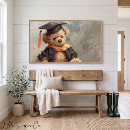 Graduation Bear In Cap And Gown Frame TV Art displayed on a TV